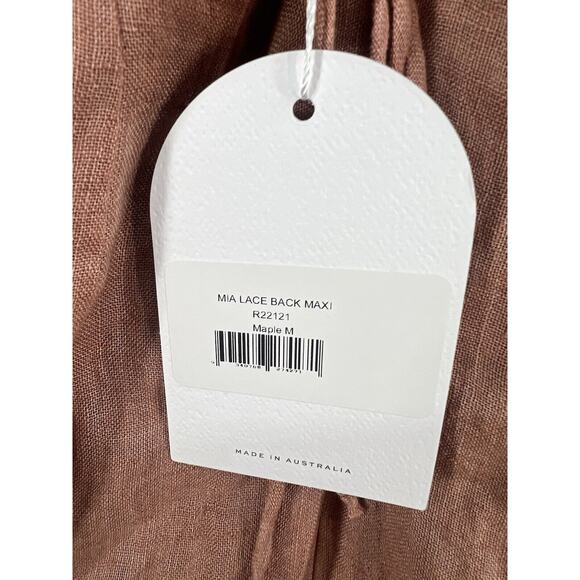 Rumer Mia Lace Dress Size Medium 100% Linen Open Back Maxi Dress in Maple - Picture 9 of 12
